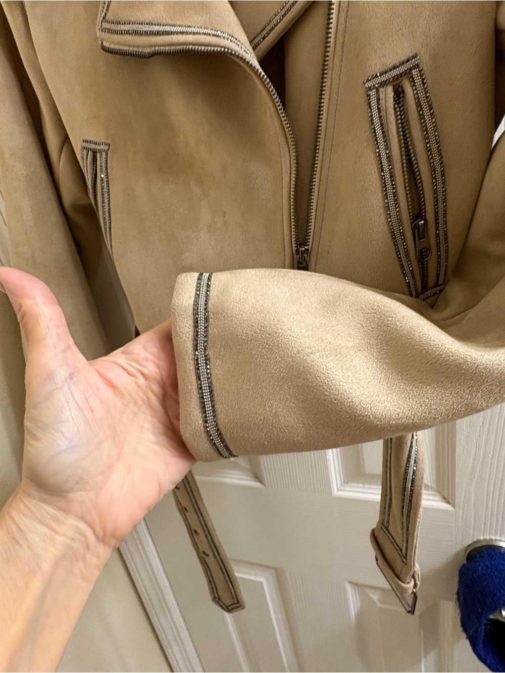 Women's Zara Beige Faux Suede Belted Jacket - Picture 5 of 17